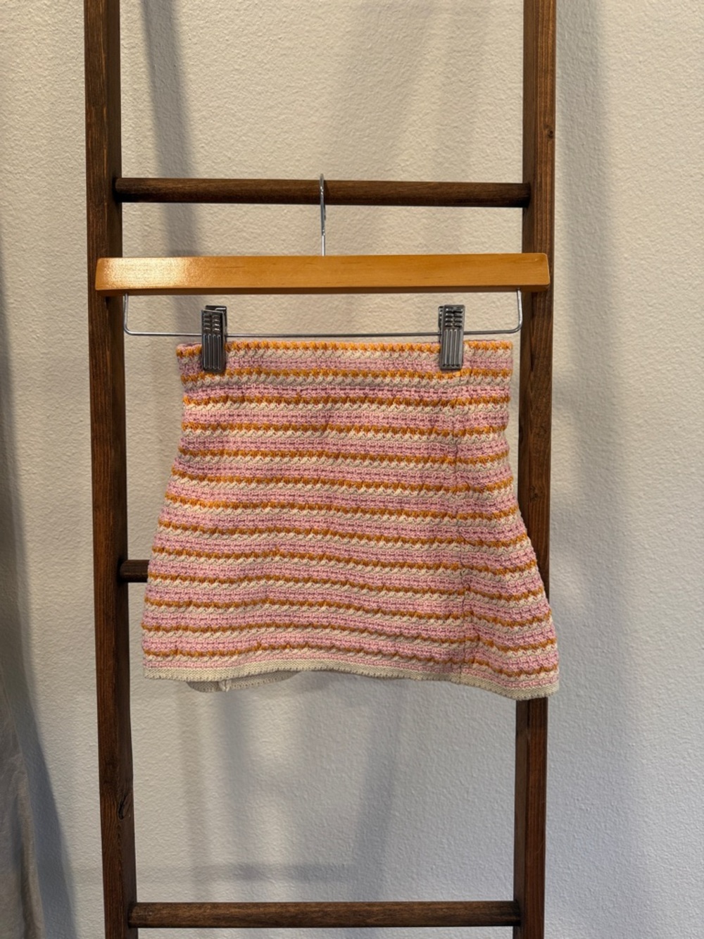 Zara Striped Crochet Mini Skirt in Pink, Cream & Tan